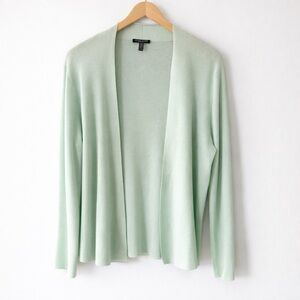 Eileen Fisher Pastel Green Open Front Wool Cardigan Sweater Petite Large